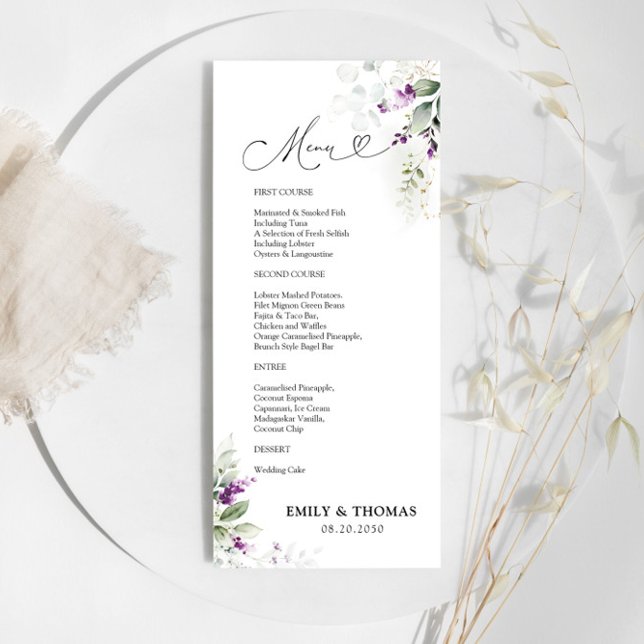 Menu Mariage de lavande verte violette (Créateur téléchargé)