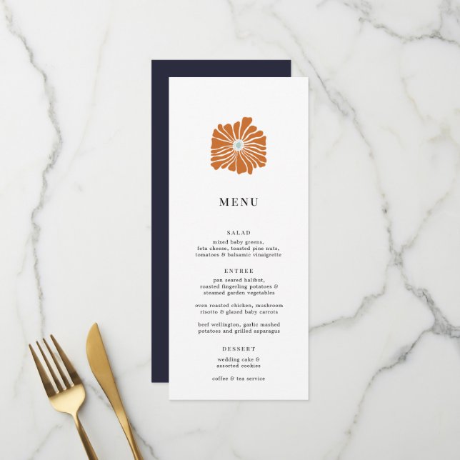 Menu Mariage de logo Floral Orange (Devant/Arrière en situation)