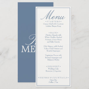 Menu Mariage de luxe bleu et blanc à l'ancienne
