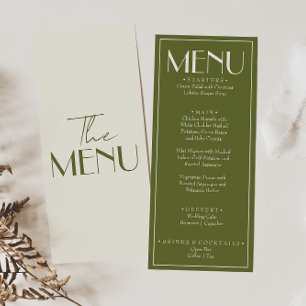 Menu Mariage de luxe rétro vert olive chic et élégant