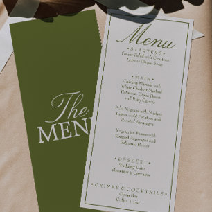 Menu Mariage de luxe vert olive crémeux élégant à l'anc
