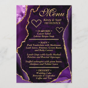Menu Mariage de marbre d'agate pailleté de pourpre et d