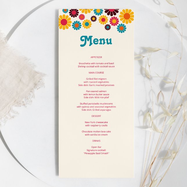 Menu Mariage de marguerite rétro coloré (Créateur téléchargé)