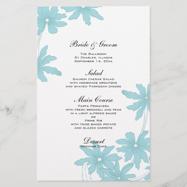 Menu Mariage de marguerites bleu clair (Devant)