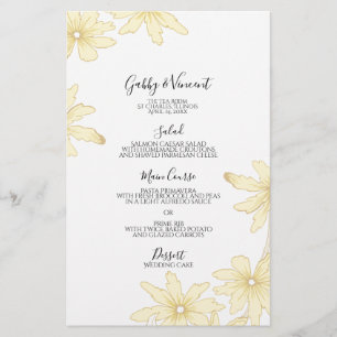 Menu Mariage de marguerites jaunes pâles