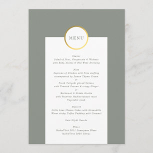 Menu Mariage de monogramme circulaire Sage Green et Gol