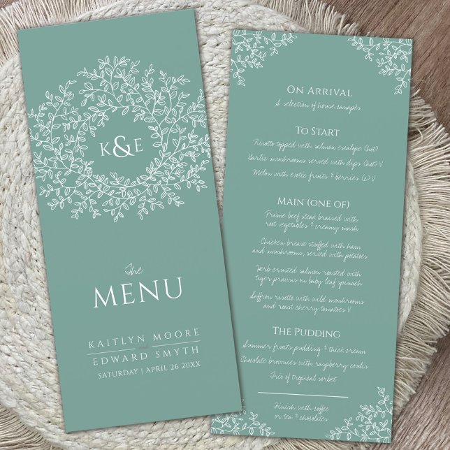 Menu Mariage de monogramme de dessin de la feuille végé (Créateur téléchargé)