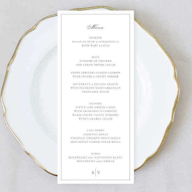 Menu Mariage de monogramme élégant et encadré Sage Gree (Créateur téléchargé)