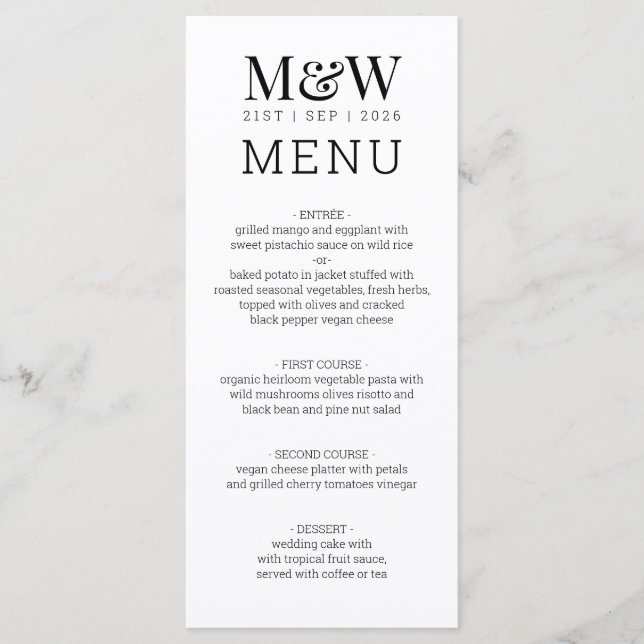 Menu Mariage de monogramme noir blanc (Devant)