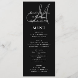 Menu Mariage de monogramme noir blanc élégant