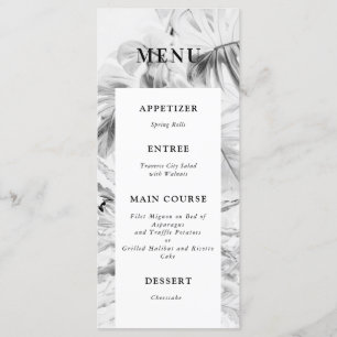 Menu Mariage de Monstera Tropicale Noir Blanc