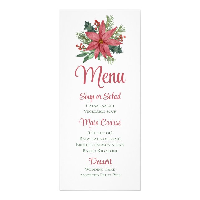 Menu Mariage de Noël Poinsettia Rouge Floral (Devant)