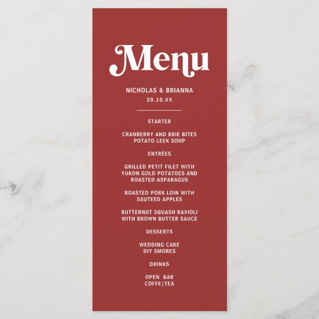 Menu Mariage de Noël Rouge Profond (Devant)