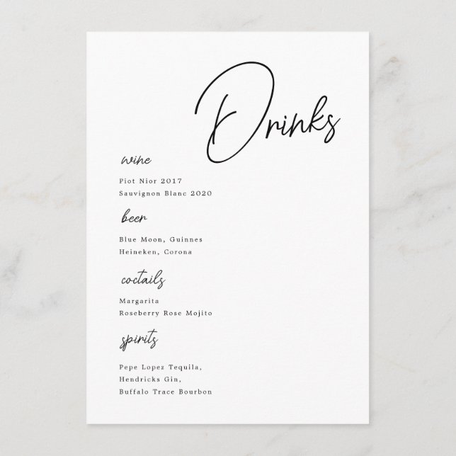 Menu mariage de noms scriptés (Dos)