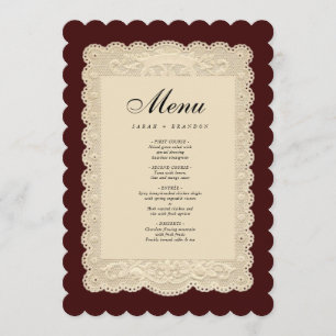 Menu Mariage de papier ajouré bordeaux vintage