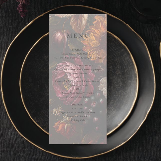 Menu Mariage de peinture florale baroque romantique fon (Créateur téléchargé)