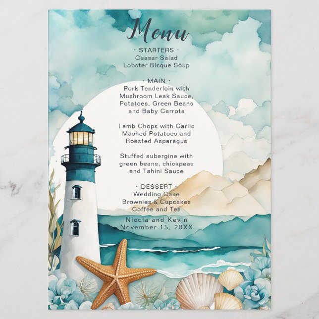 Menu Mariage de phare nautique (Devant)