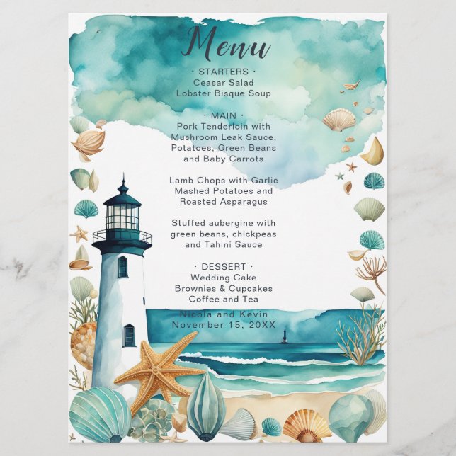 Menu Mariage de phare nautique (Devant)