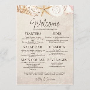 Menu Mariage de plage coquillages sable