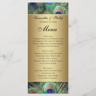 Menu Mariage de plumes de paon d'or