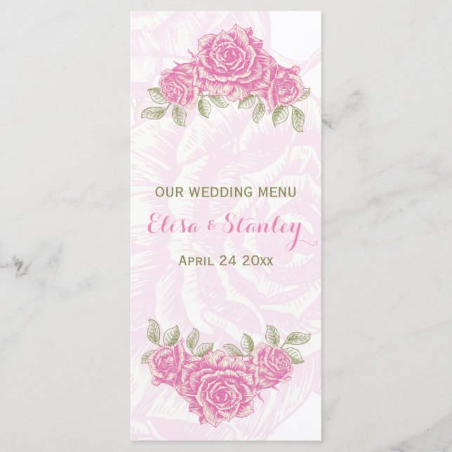 Menu mariage de roses vintages rose (Devant)
