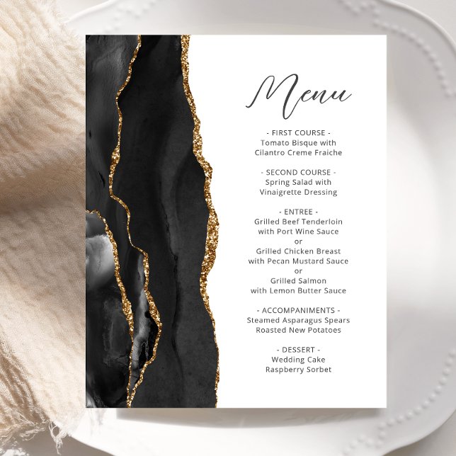 Menu Mariage de script d'agate d'or noir budget (Créateur téléchargé)