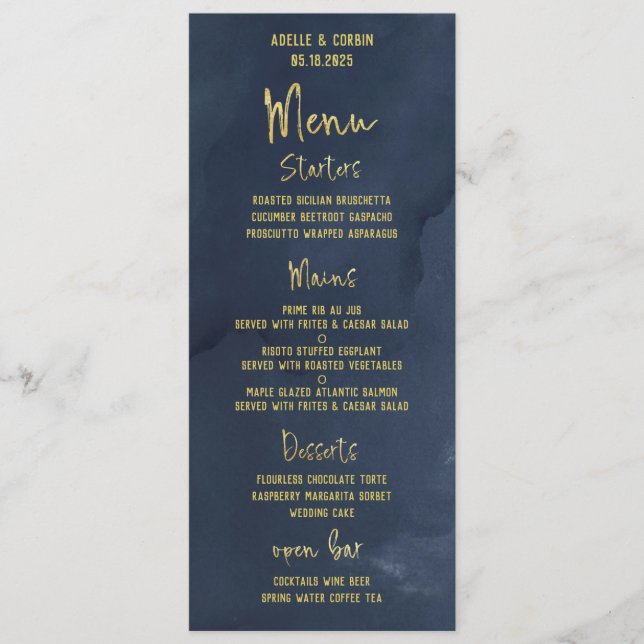 Menu Mariage de script de calligraphie de fantaisie ble (Devant)