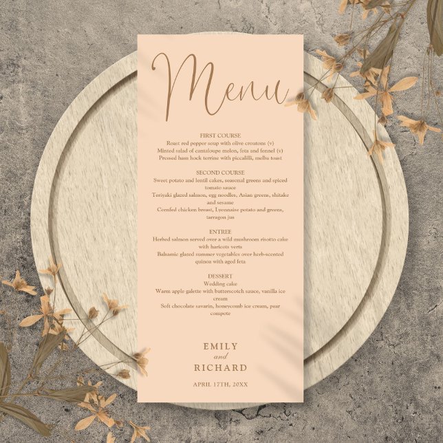 Menu Mariage de script de calligraphie de pesée douce (Soft Peach Calligraphy Script Wedding Menu)