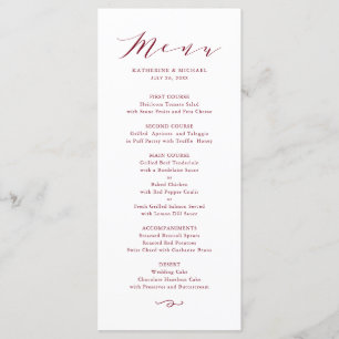 Menu Mariage de script de Dainty Minimaliste Rouge