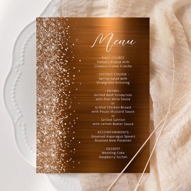 Menu Mariage de script de Parties scintillant de verre  (Créateur téléchargé)