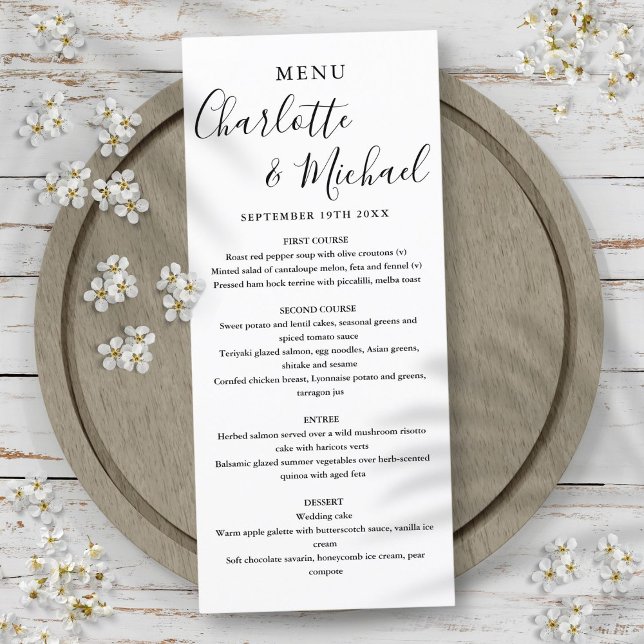 Menu Mariage de script de signature noir simple (Simple Black White Signature Script Wedding Menu)
