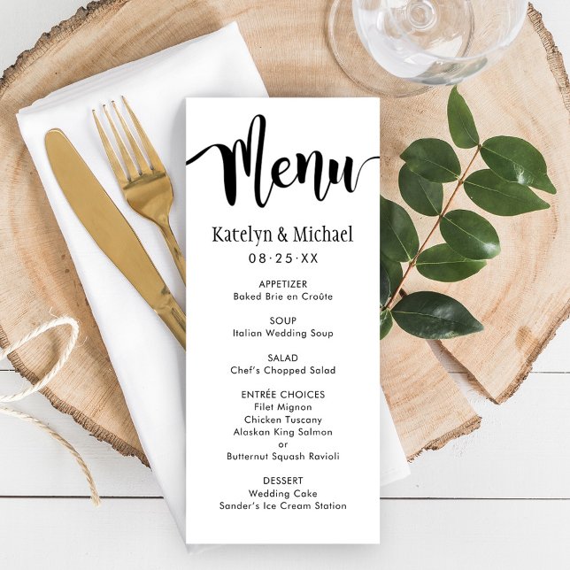 Menu Mariage de script manuscrit noir moderne (Créateur téléchargé)