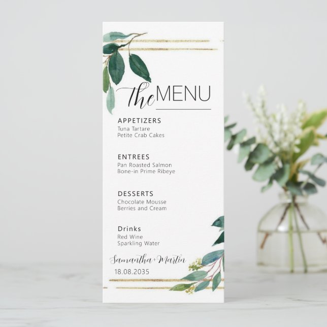Menu Mariage de script minimal verdure (Debout devant)