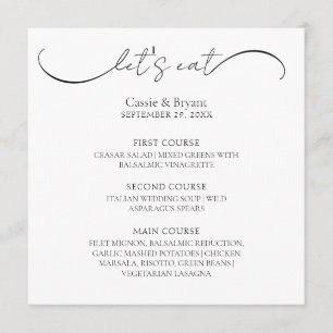 Menu Mariage de script moderne noir et blanc