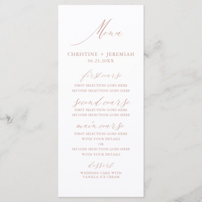 Menu Mariage de script moderne White Rose Gold (Devant)