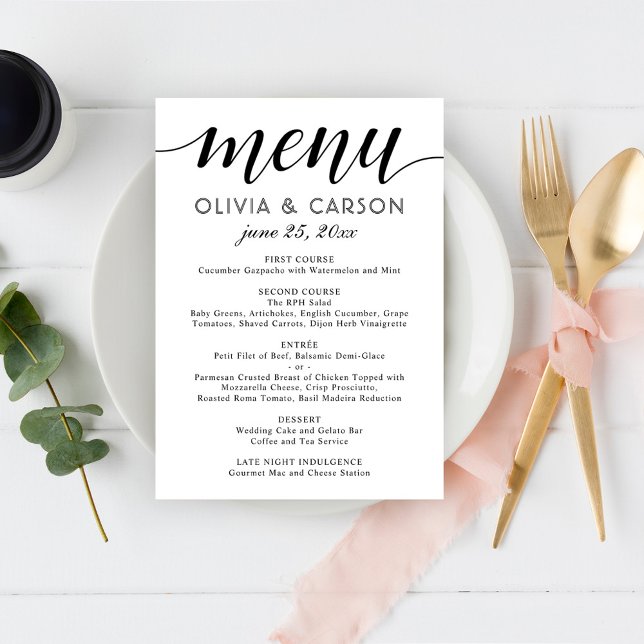 Menu Mariage de script noir et blanc moderne (Créateur téléchargé)