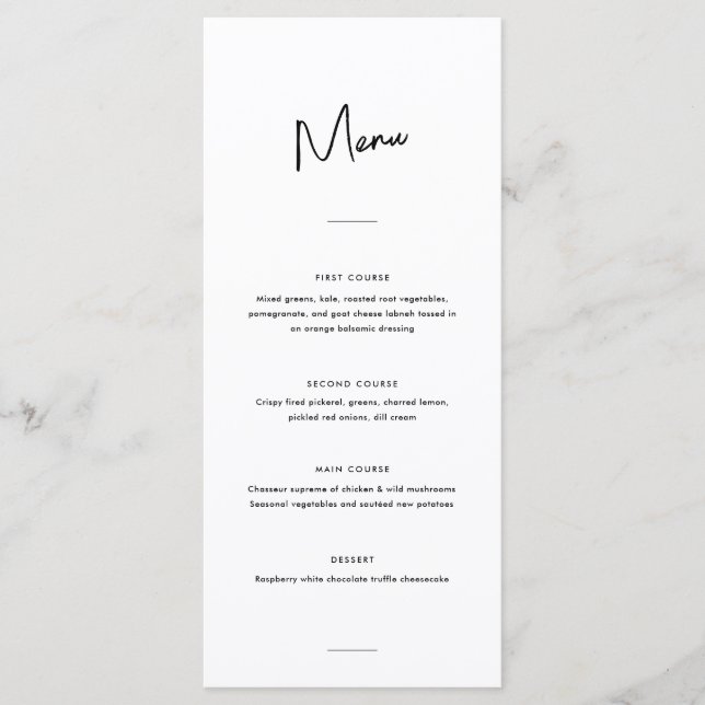 Menu Mariage de script noir minimaliste moderne (Devant)