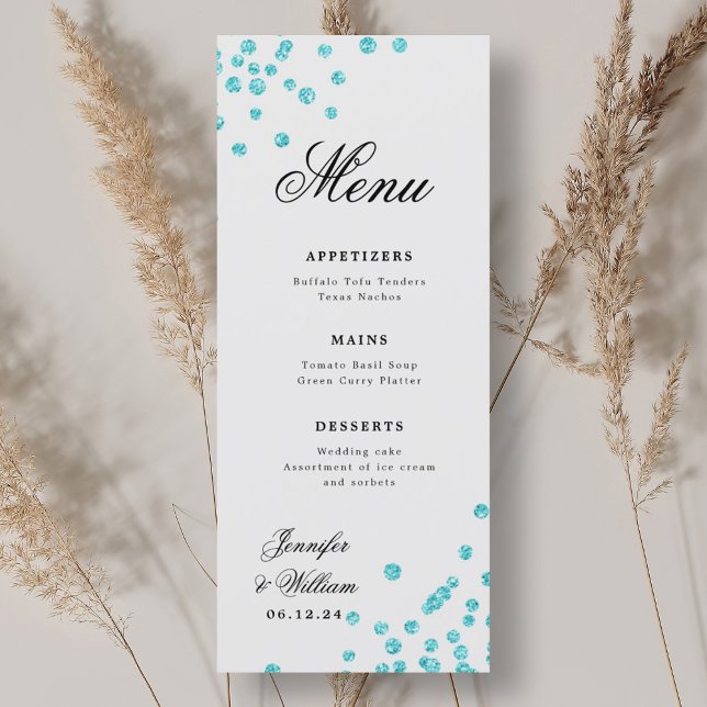 Menu Mariage de script romantique Confetti Turquoise (Romantic Script Wedding Confetti Turquoise Menu)