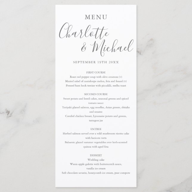 Menu Mariage de script signature simple et élégant (Devant)