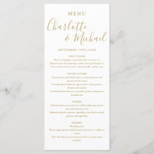 Menu Mariage de script signature simple or élégant