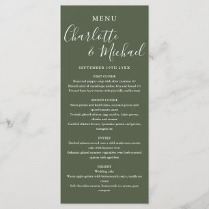 Menu Mariage de script signature vert olive