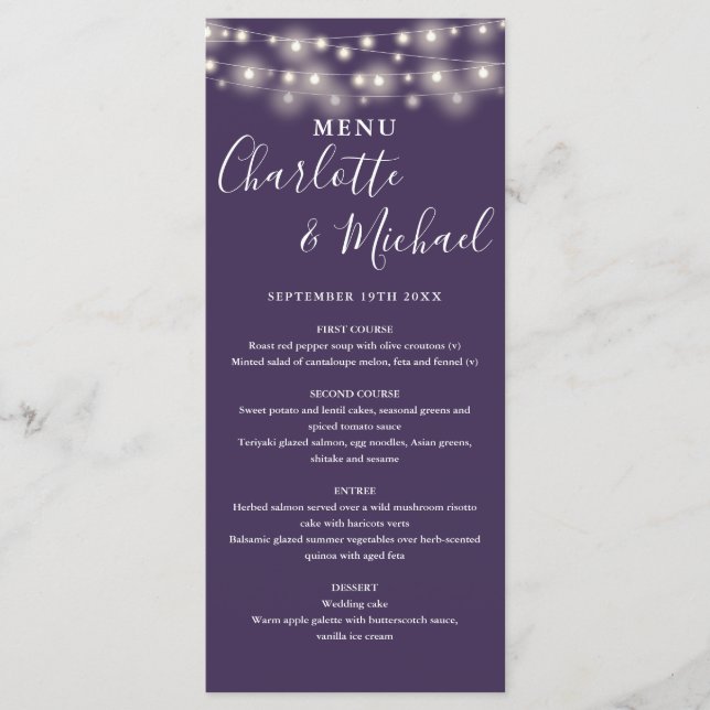 Menu Mariage de signatures de chaînes violettes (Devant)