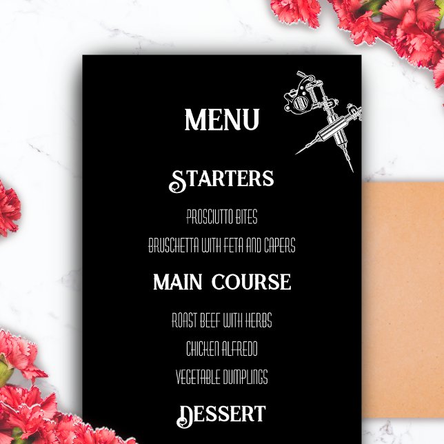 Menu Mariage de tatouage crâne noir et blanc (Black and White Skull Tattoo Wedding Menu)