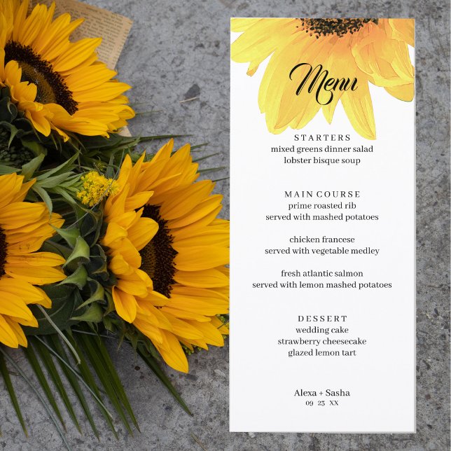 Menu Mariage de tournesols aquarelle (Créateur téléchargé)