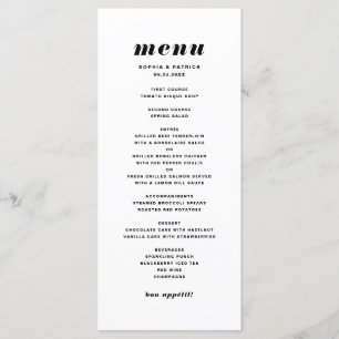 Menu Mariage de typographie italique noir et blanc gras