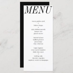 Menu Mariage de typographie noir blanc contemporain uni