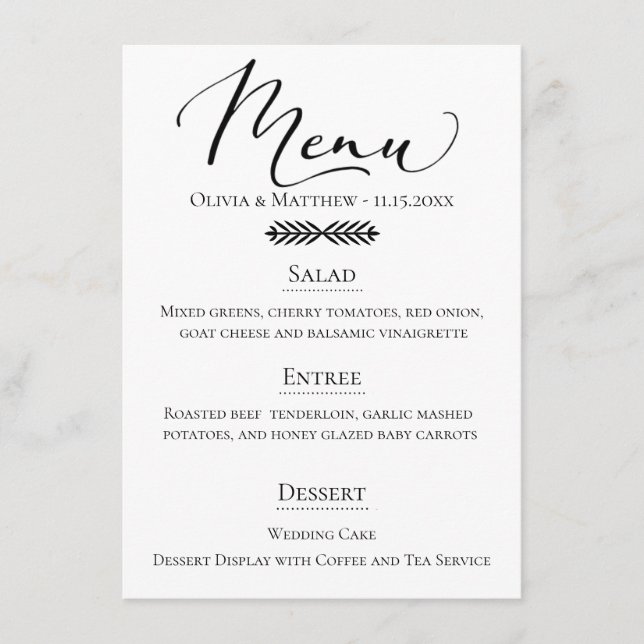 Menu Mariage de typographie rustique (Devant)