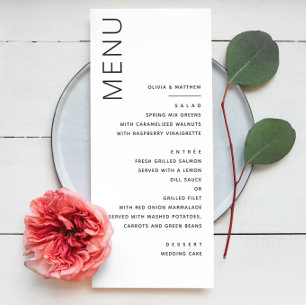Menu Mariage de typographie simple moderne noir et blan