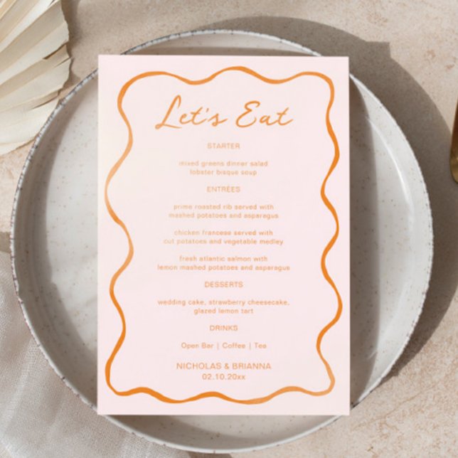 Menu Mariage de vague rose et orange (Créateur téléchargé)