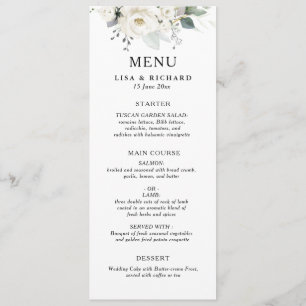 Menu mariage de verdure fleurie blanche